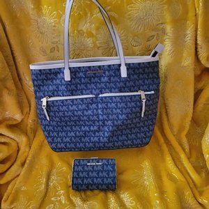 MK denim tote and wallet